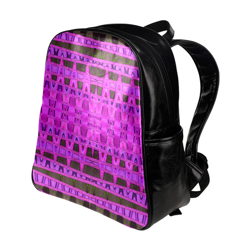 Bright Pink Black Abstract Pattern Multi-Pockets Backpack (Model 1636)