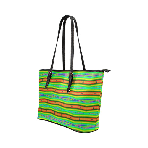 Bright Green Orange Stripes Pattern Abstract Leather Tote Bag/Small (Model 1651)