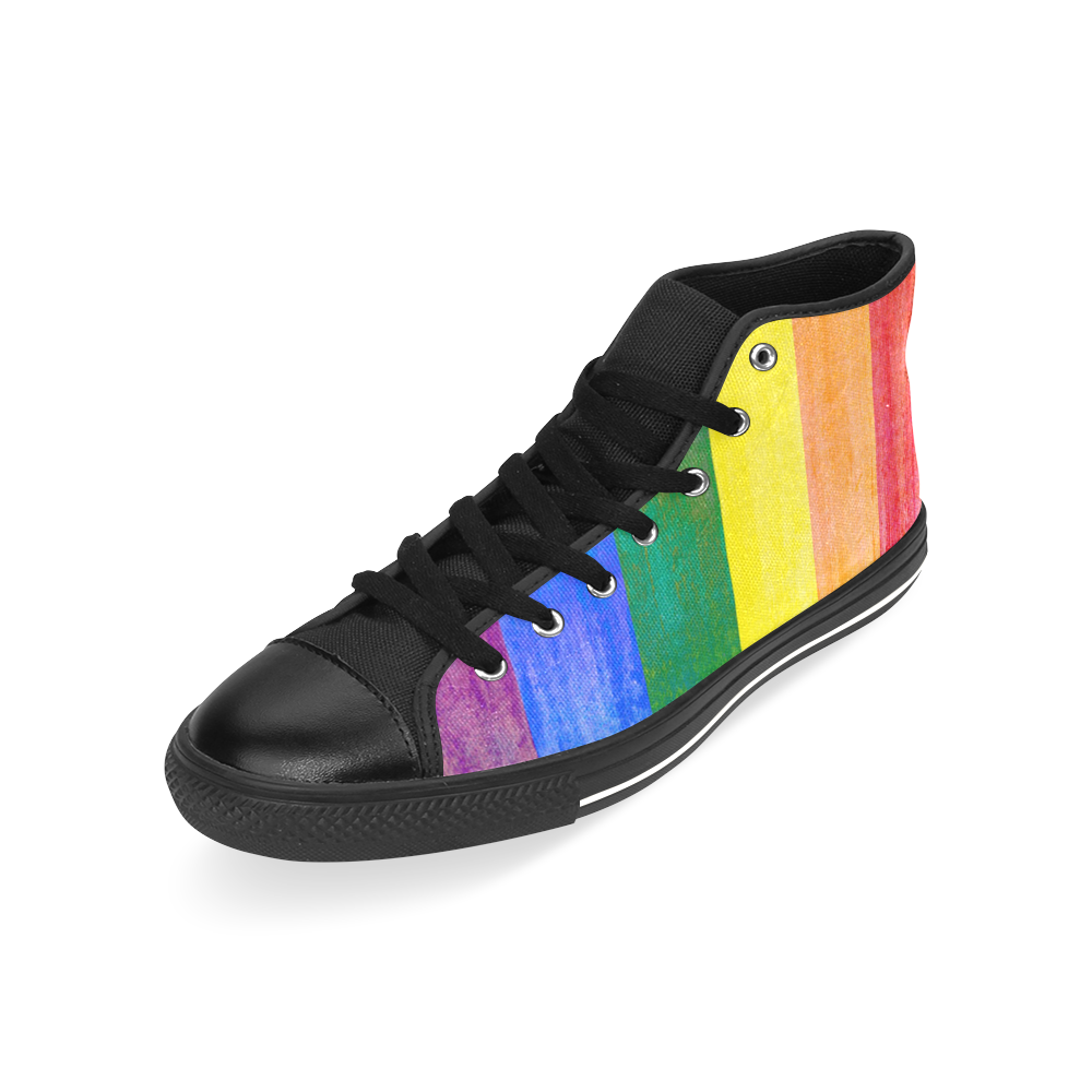 Rainbow Flag Colored Stripes Grunge Men’s Classic High Top Canvas Shoes /Large Size (Model 017)