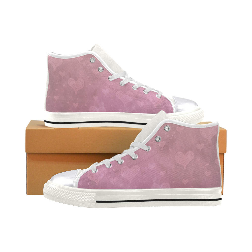 Romantic Hearts In Pink Women's Classic High Top Canvas Shoes (Model 017)