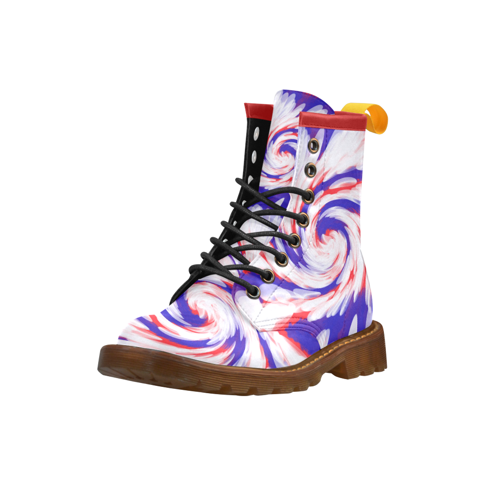 Red White Blue USA Patriotic Abstract High Grade PU Leather Martin Boots For Women Model 402H