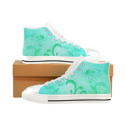 Green Flowery Life High Top Canvas Women's Shoes/Large Size (Model 017)