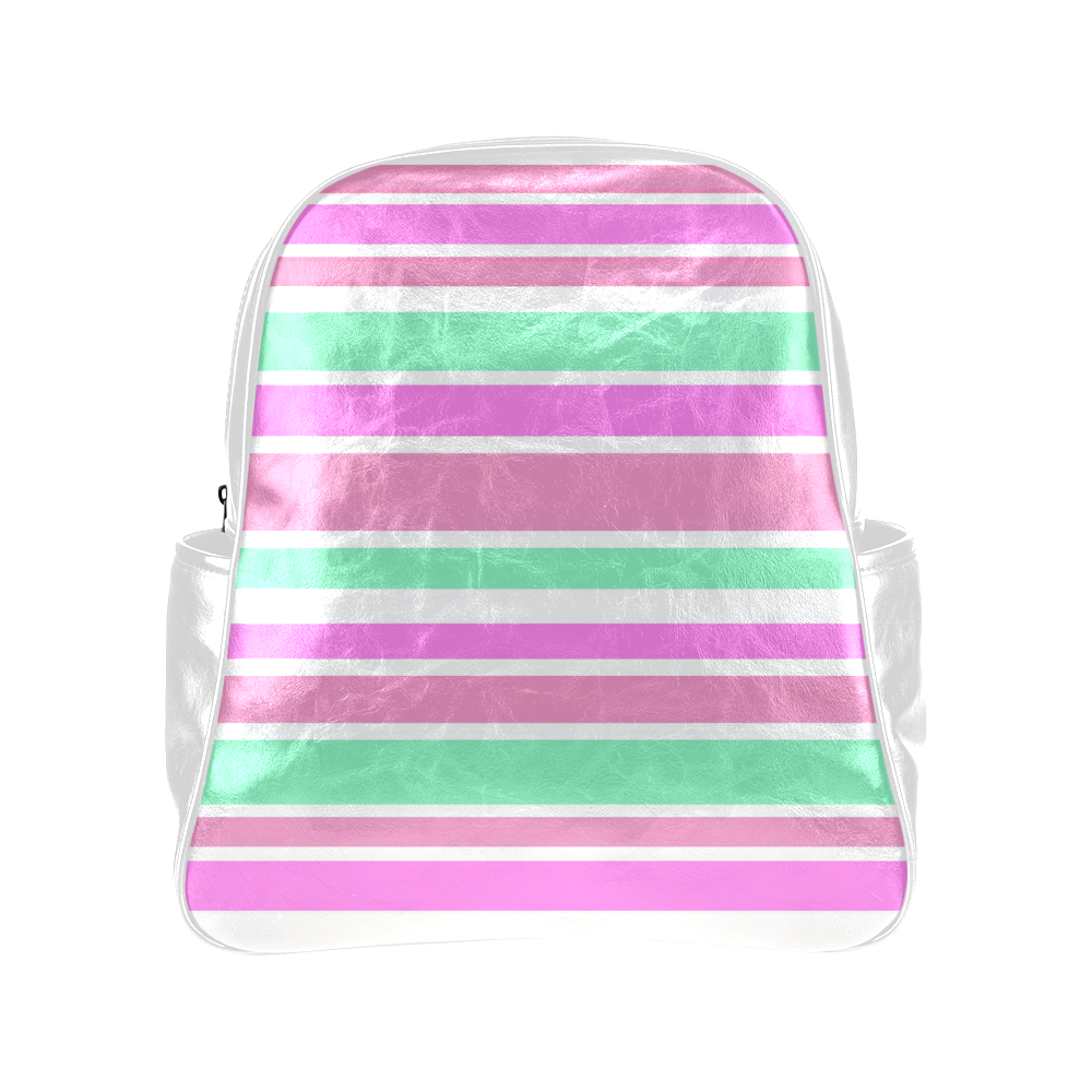 Pink Green Stripes Pattern Multi-Pockets Backpack (Model 1636)
