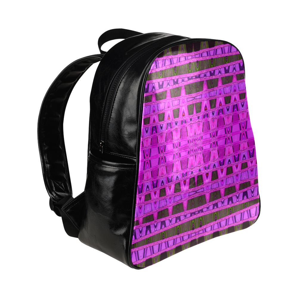 Bright Pink Black Abstract Pattern Multi-Pockets Backpack (Model 1636)