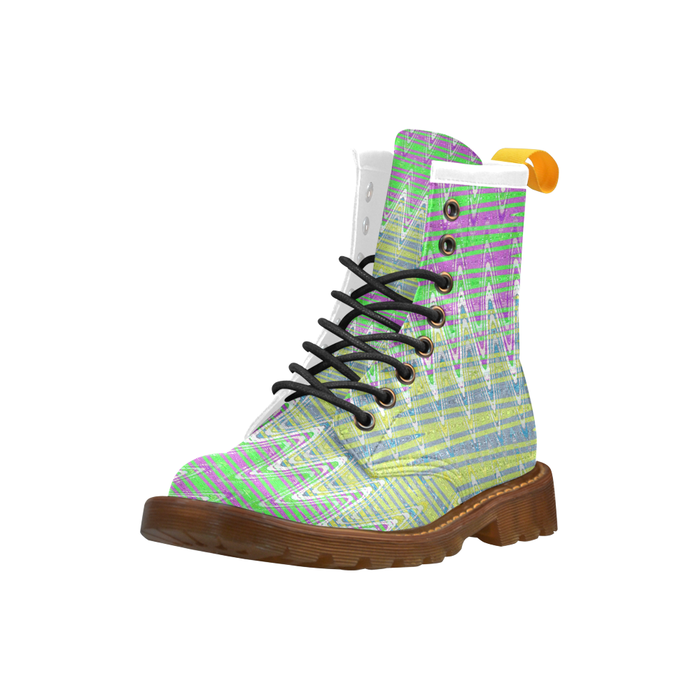 Colorful Pastel Zigzag Waves Pattern High Grade PU Leather Martin Boots For Men Model 402H