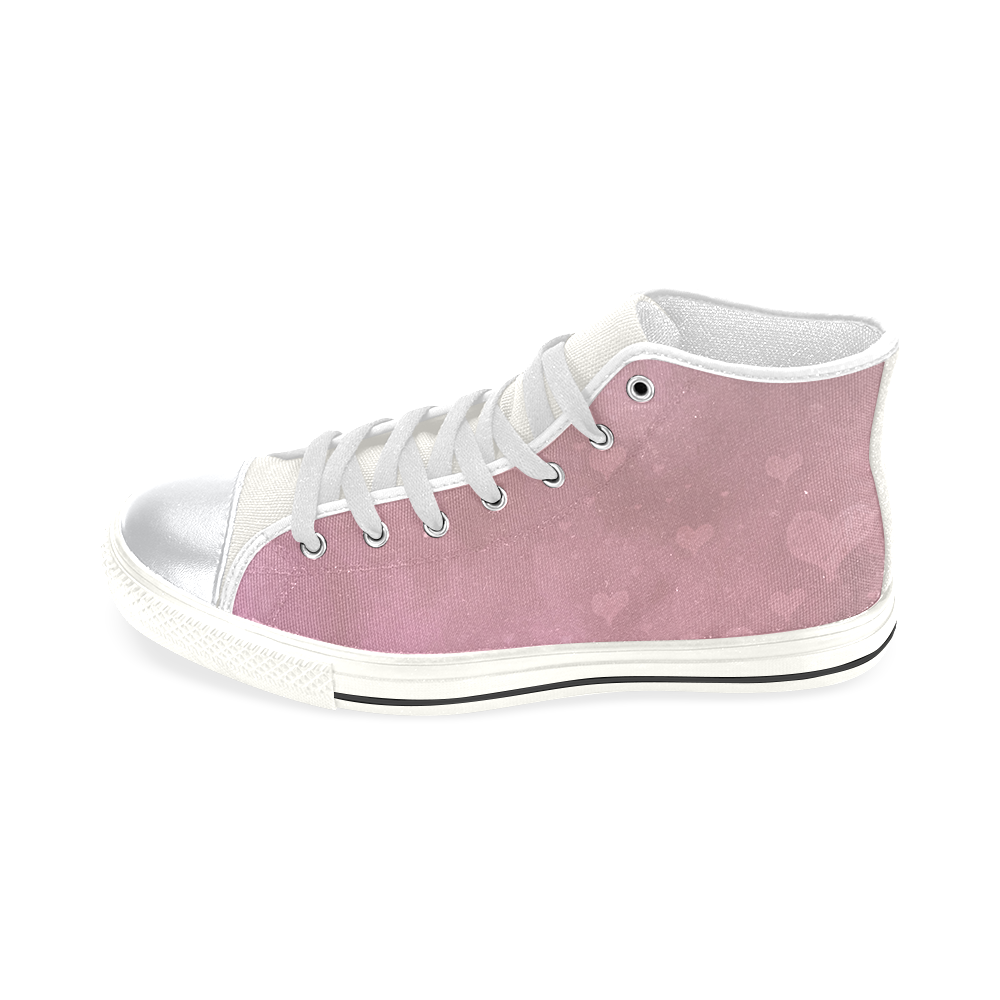 Romantic Hearts In Pink High Top Canvas Women's Shoes/Large Size (Model 017)