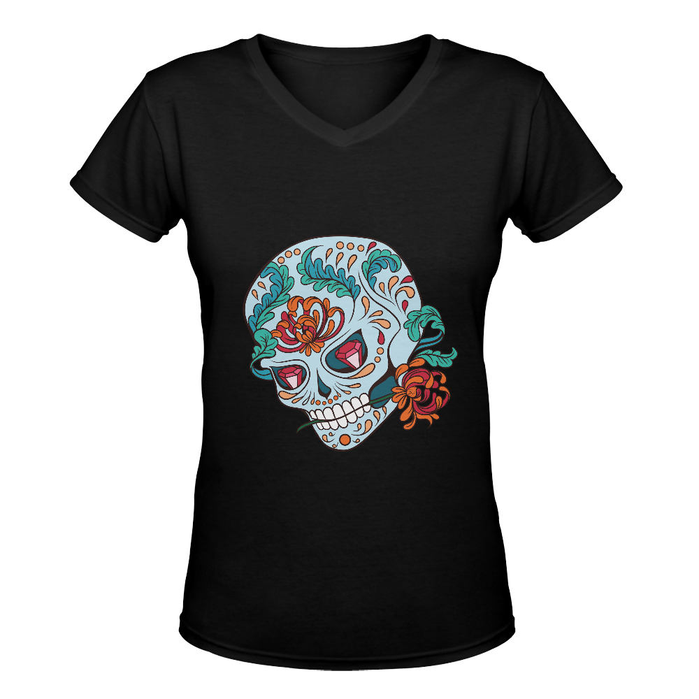 sugar skull Women's Deep V-neck T-shirt (Model T19)