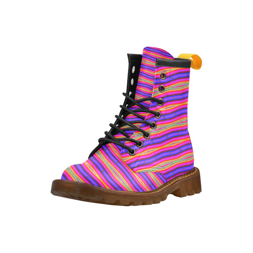 Bright Pink Purple Stripe Abstract High Grade PU Leather Martin Boots For Women Model 402H