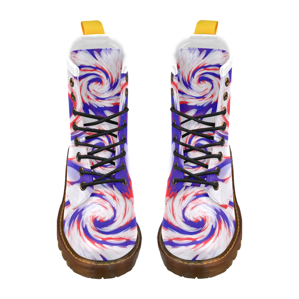 Red White Blue USA Patriotic Abstract High Grade PU Leather Martin Boots For Men Model 402H