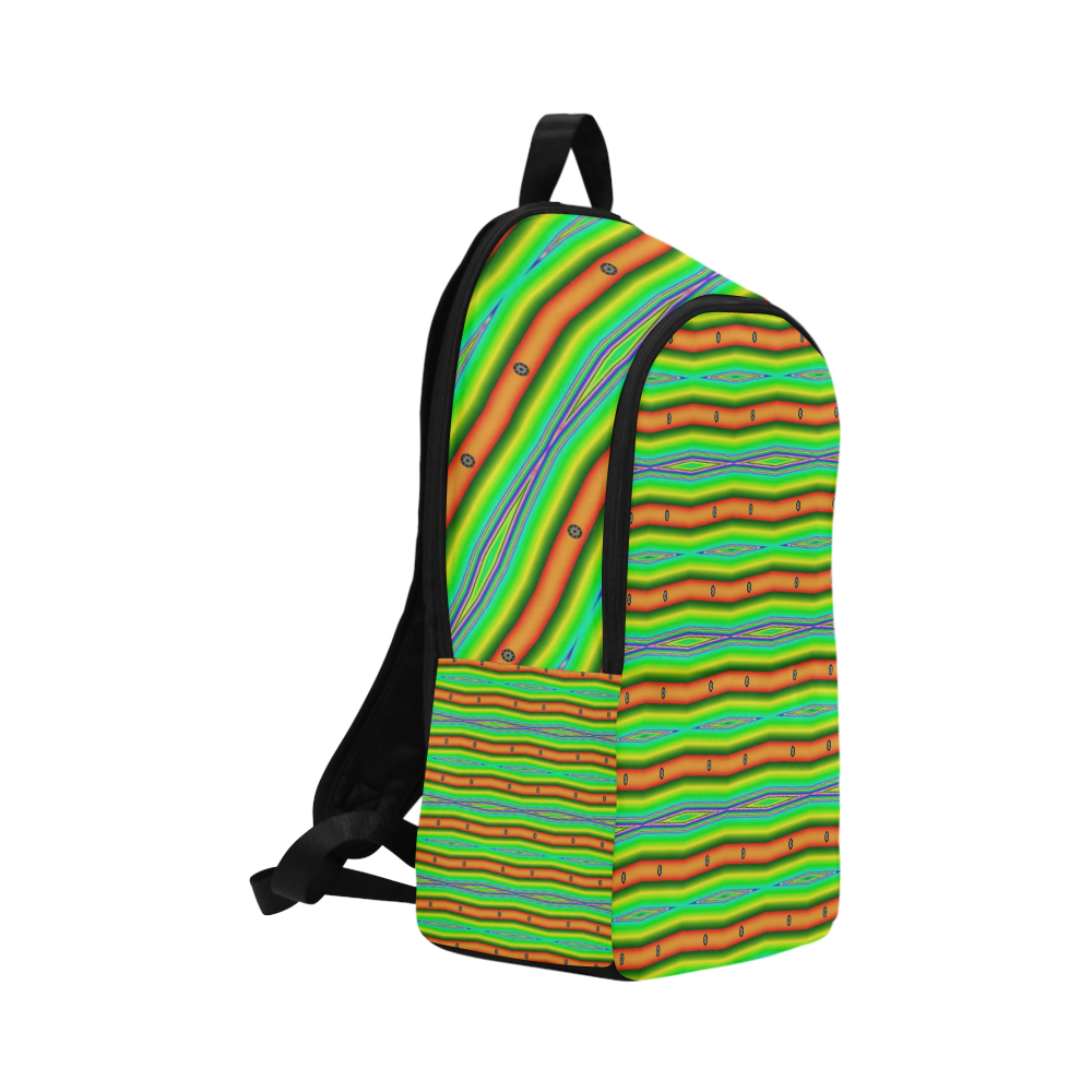 Bright Green Orange Stripes Pattern Abstract Fabric Backpack for Adult (Model 1659)