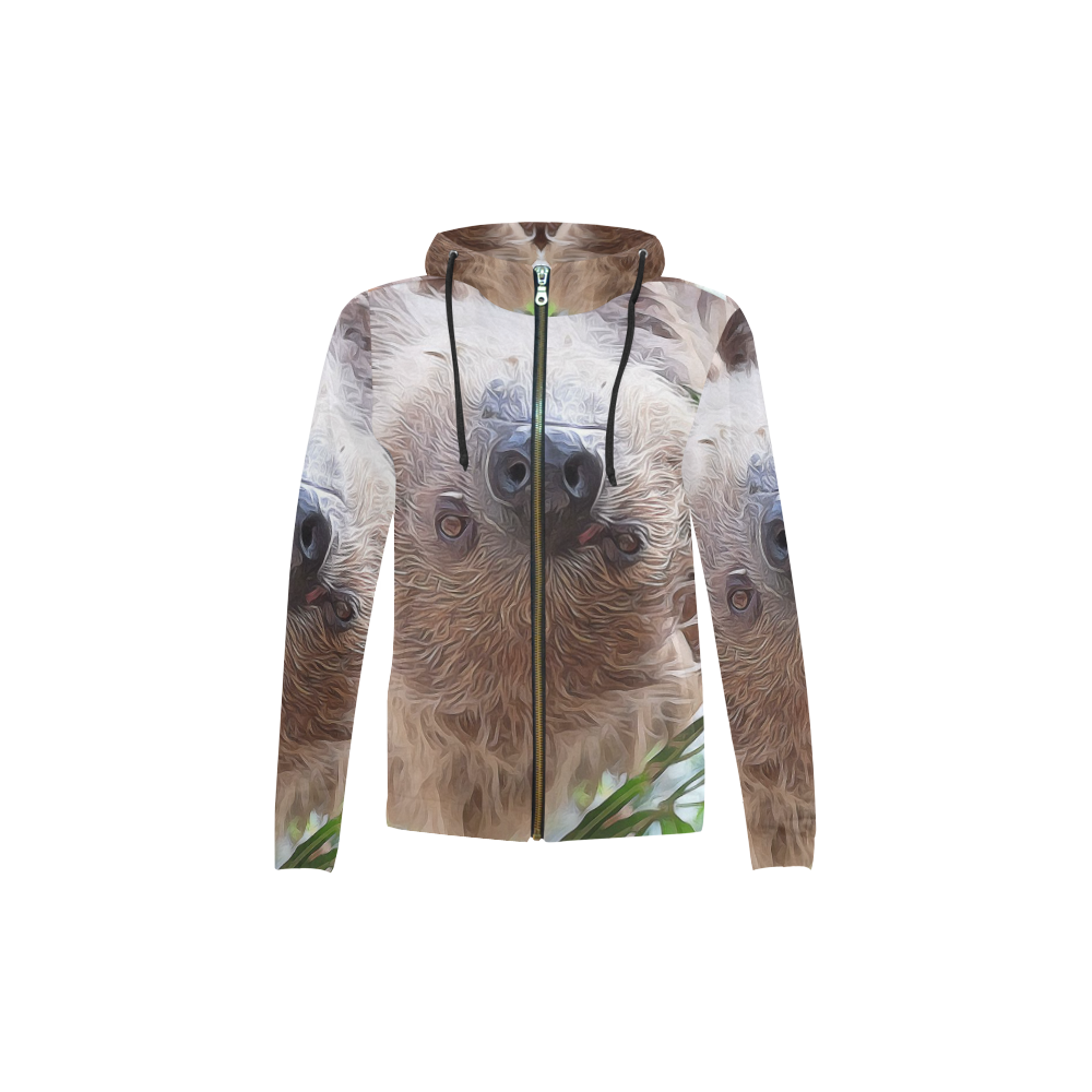 Cute Sloth in the tree by JamColors All Over Print Full Zip Hoodie for Kid (Model H14)
