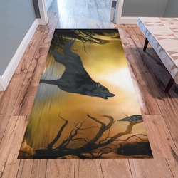 Lonely wolf in the night Area Rug 7'x3'3''