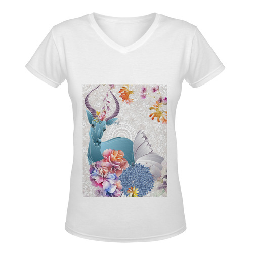 Flower Field Women's Deep V-neck T-shirt (Model T19)