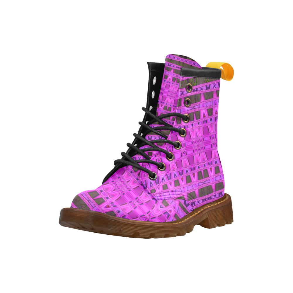 Bright Pink Black Abstract Pattern High Grade PU Leather Martin Boots For Women Model 402H