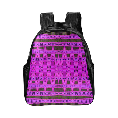 Bright Pink Black Abstract Pattern Multi-Pockets Backpack (Model 1636)