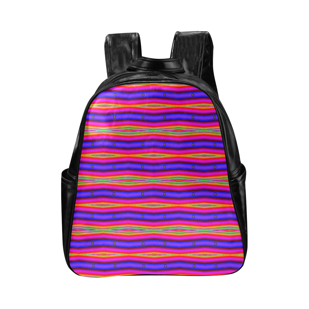 Bright Pink Purple Stripe Abstract Multi-Pockets Backpack (Model 1636)