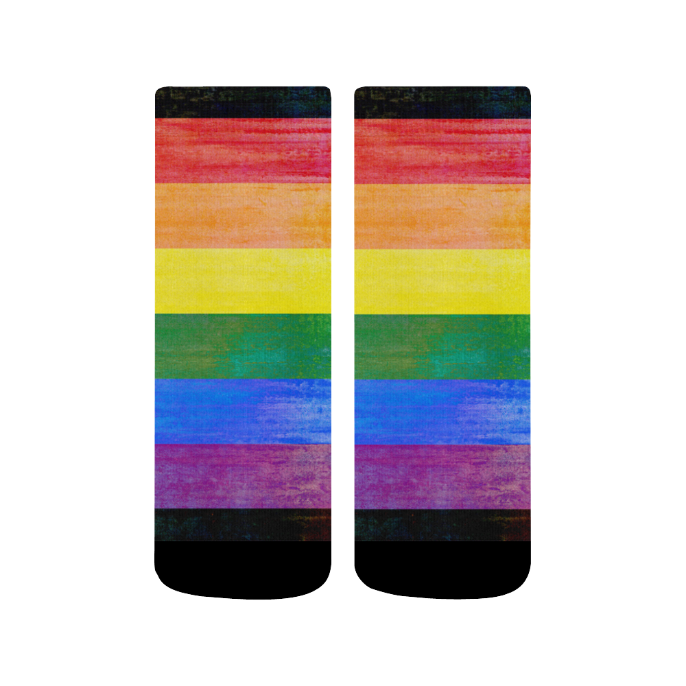 Rainbow Flag Colored Stripes Grunge Quarter Socks