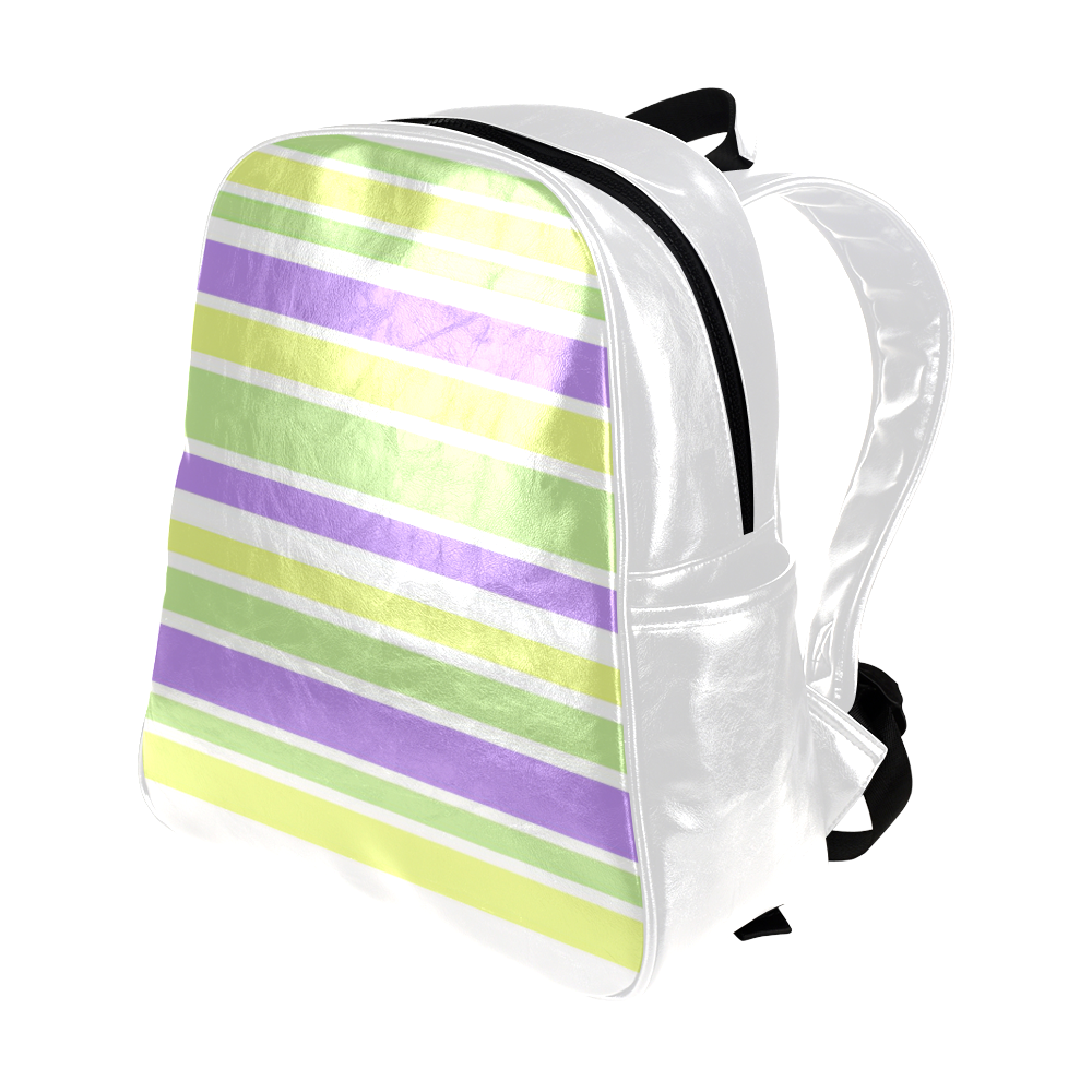 Yellow Green Purple Stripes Pattern Multi-Pockets Backpack (Model 1636)