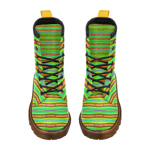 Bright Green Orange Stripes Pattern Abstract High Grade PU Leather Martin Boots For Women Model 402H