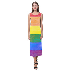 Rainbow Flag Colored Stripes Grunge Phaedra Sleeveless Open Fork Long Dress (Model D08)