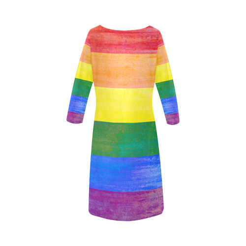 Rainbow Flag Colored Stripes Grunge Round Collar Dress (D22)