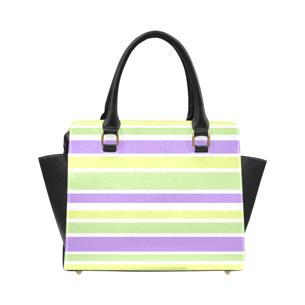 Yellow Green Purple Stripes Pattern Classic Shoulder Handbag (Model 1653)