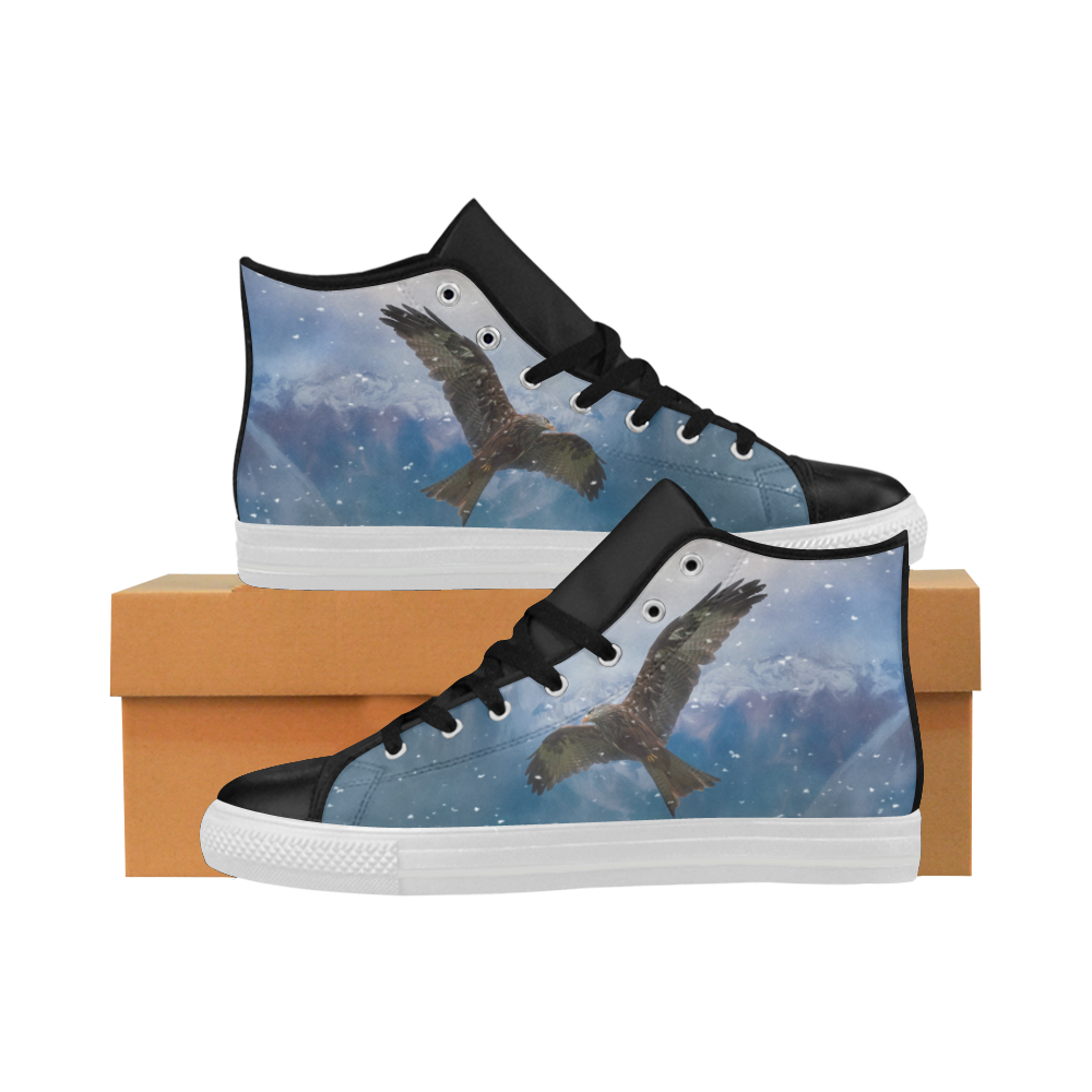 A american bald eagle flies in the snowy mountains Aquila High Top Microfiber Leather Men's Shoes/Large Size (Model 032)
