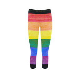 Rainbow Flag Colored Stripes Grunge Capri Legging (Model L02)