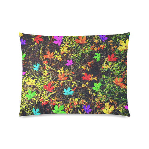 maple leaf in blue red green yellow pink orange with green creepers plants background Custom Picture Pillow Case 20"x26" (one side)
