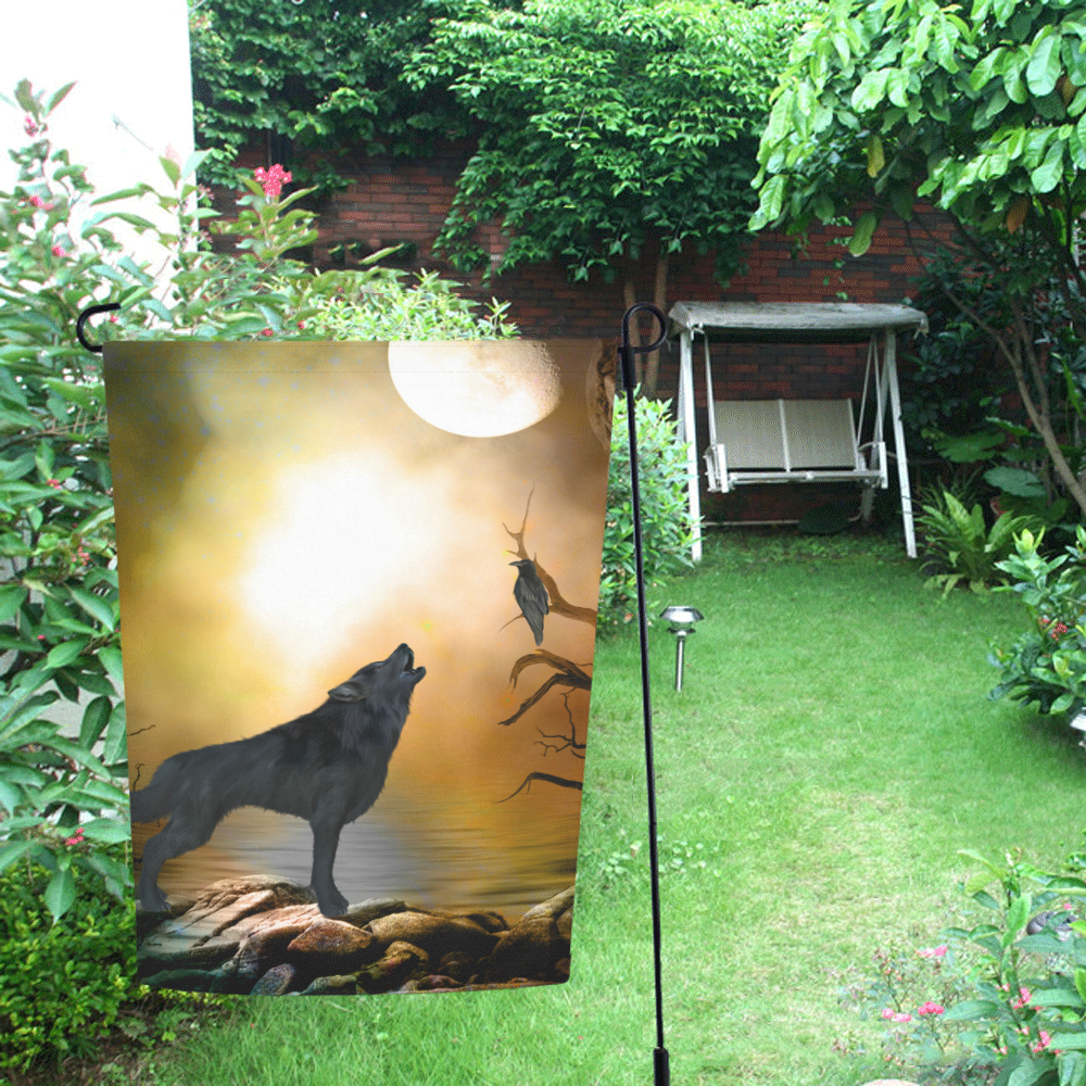 Lonely wolf in the night Garden Flag 12‘’x18‘’（Without Flagpole）