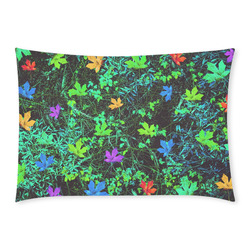 maple leaf in pink blue green yellow orange with green creepers plants background Custom Rectangle Pillow Case 20x30 (One Side)