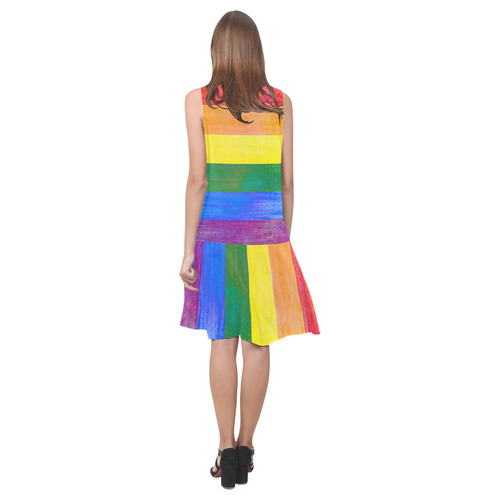 Rainbow Flag Colored Stripes Grunge Sleeveless Splicing Shift Dress(Model D17)