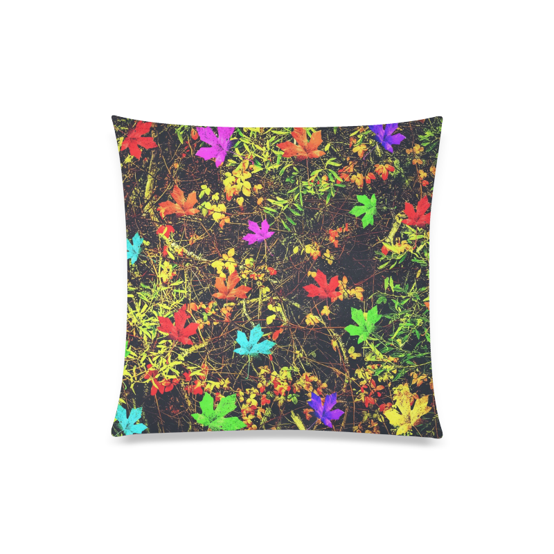 maple leaf in blue red green yellow pink orange with green creepers plants background Custom Zippered Pillow Case 20"x20"(One Side)