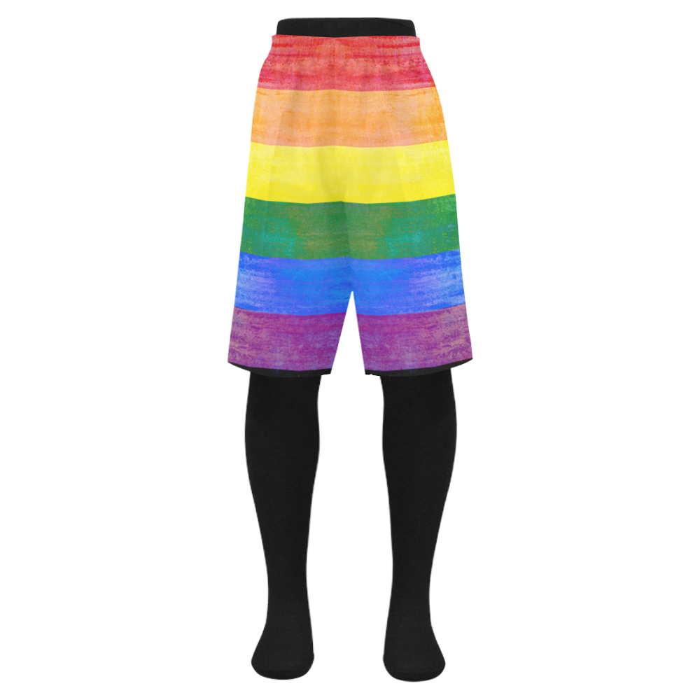 Rainbow Flag Colored Stripes Grunge Men's Swim Trunk (Model L21)