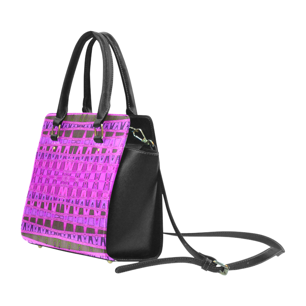 Bright Pink Black Abstract Pattern Classic Shoulder Handbag (Model 1653)