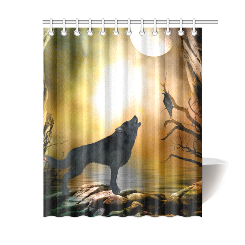 Lonely wolf in the night Shower Curtain 60"x72"