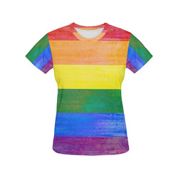 Rainbow Flag Colored Stripes Grunge All Over Print T-Shirt for Women (USA Size) (Model T40)