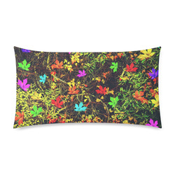maple leaf in blue red green yellow pink orange with green creepers plants background Custom Rectangle Pillow Case 20"x36" (one side)