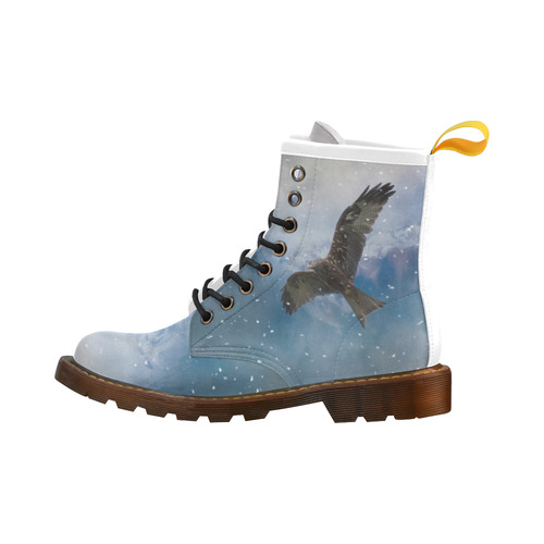 A american bald eagle flies in the snowy mountains High Grade PU Leather Martin Boots For Men Model 402H