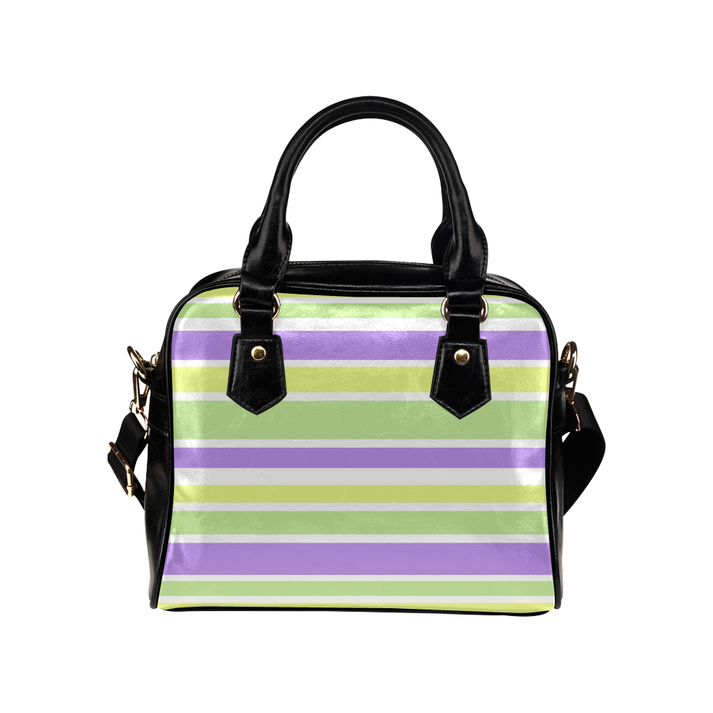 Yellow Green Purple Stripes Pattern Shoulder Handbag (Model 1634)