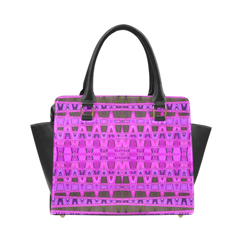 Bright Pink Black Abstract Pattern Rivet Shoulder Handbag (Model 1645)