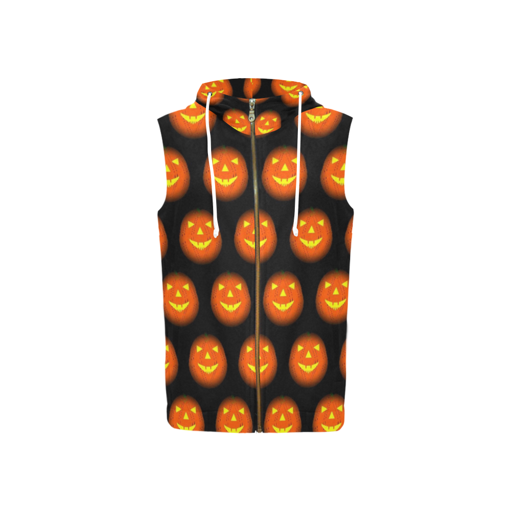 Funny Halloween - Pumpkin Pattern by JamColors All Over Print Sleeveless Zip Up Hoodie for Women (Model H16)