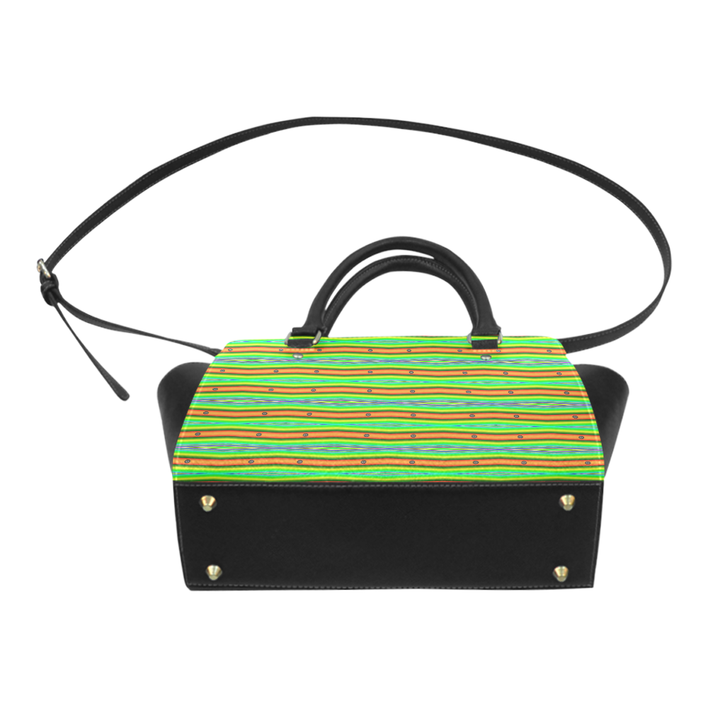 Bright Green Orange Stripes Pattern Abstract Classic Shoulder Handbag (Model 1653)
