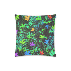 maple leaf in pink blue green yellow orange with green creepers plants background Custom Zippered Pillow Case 16"x16"(Twin Sides)