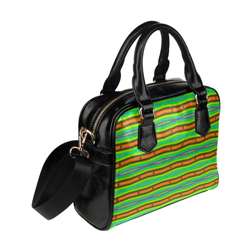 Bright Green Orange Stripes Pattern Abstract Shoulder Handbag (Model 1634)