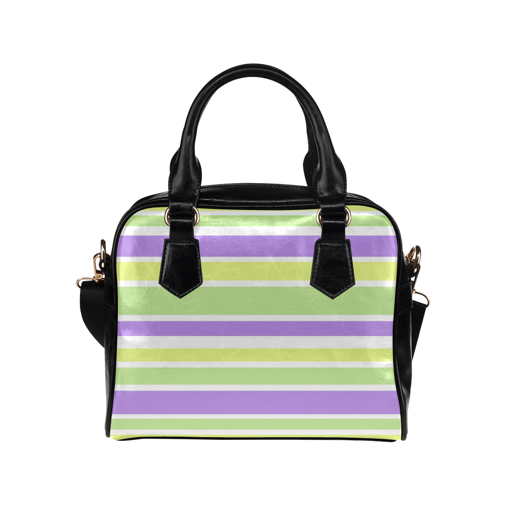 Yellow Green Purple Stripes Pattern Shoulder Handbag (Model 1634)