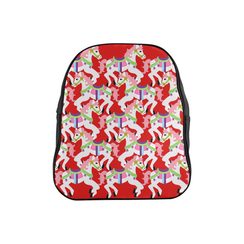 cartoon carousel ponies on red kids bag School Backpack (Model 1601)(Small)
