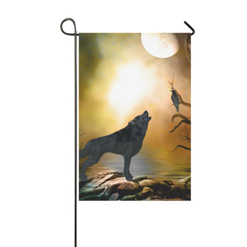 Lonely wolf in the night Garden Flag 12‘’x18‘’（Without Flagpole）