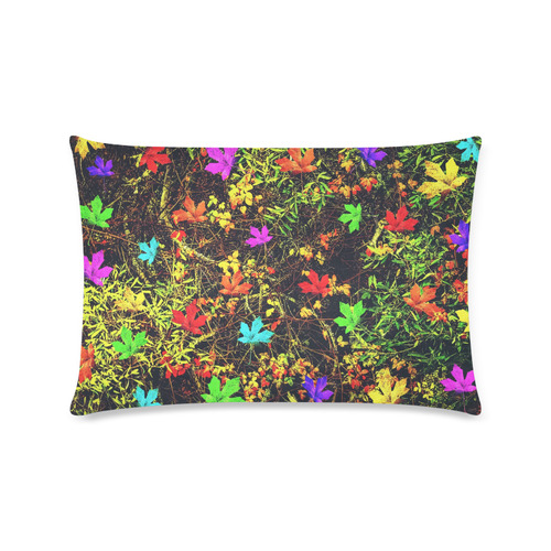 maple leaf in blue red green yellow pink orange with green creepers plants background Custom Rectangle Pillow Case 16"x24" (one side)