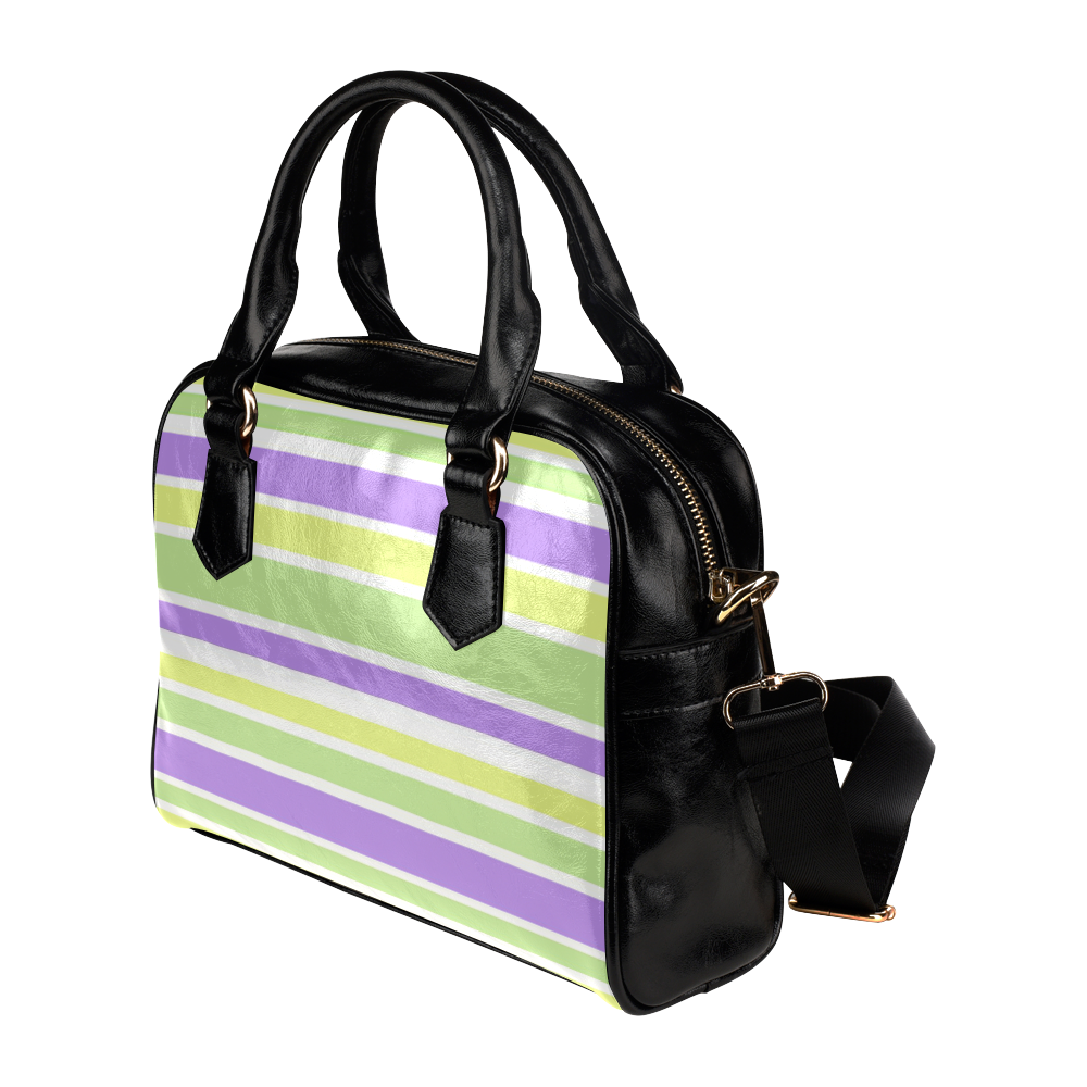 Yellow Green Purple Stripes Pattern Shoulder Handbag (Model 1634)